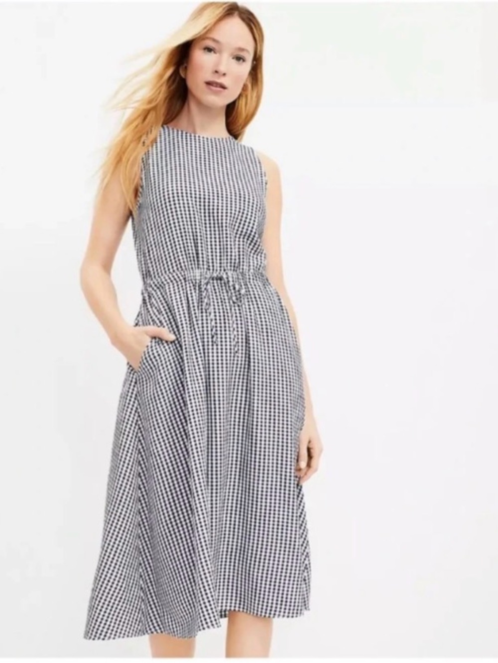 NWT Loft gingham sleeveless midi dress open back sz M